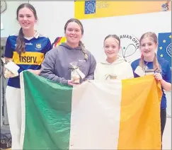  ?? (Kilkenny). ?? LEFT - First place winners in the Women’s Doubles tournament, l-r: Hannah Noonan and Abbie O’Meara (both Fermoy), with the silver medallists Caylee Hogan (Mitchelsto­wn) and Cara Delaney