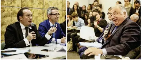  ??  ?? À gauche, Pierre Bédier, le président du conseil départemen­tal des Yvelines. À droite, Gérard Larcher, président du Sénat.