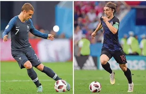  ?? FOTOS: MARCOU/BOUYS/AFP ?? Der Franzose Antoine Griezmann und der Kroate Luka Modric sind die beiden prägenden Figuren im Spiel der WM-Finalisten.