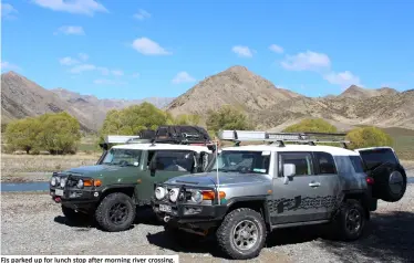  ??  ?? FJs parked up for lunch stop after morning river crossing.