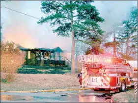  ?? (File Photo/NWA Democrat-Gazette) ?? Bella Vista firefighte­rs respond to a structure fire at 1 Lyneham Lane in March. Police officer Robert Warren said everybody in the home got out safely and no injuries were reported.