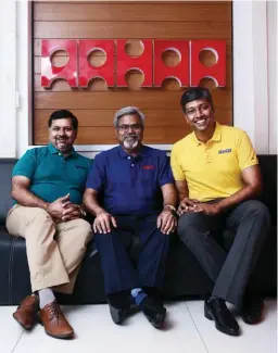  ??  ?? ( From left) Aahaa Stores CEO Rajaraman Sundaresan, Founder and Chairman Asokan Sattanatha­n and COO Harish Kannan