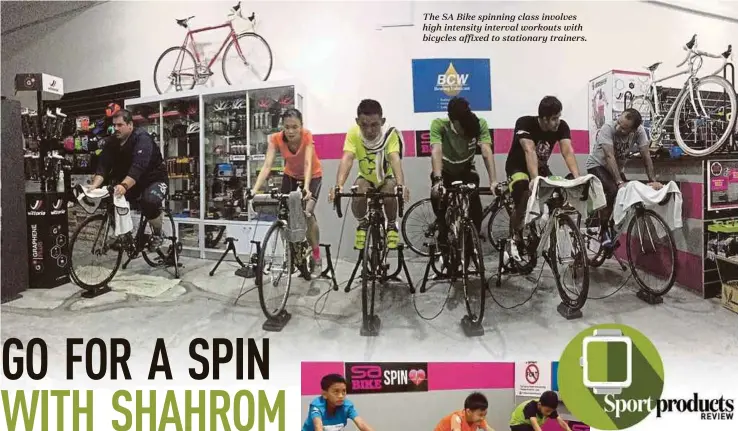  ??  ?? The SA Bike spinning class involves high intensity interval workouts with bicycles affixed to stationary trainers.
