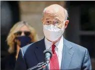  ?? STEVE MELLON — PITTSBURGH POST-GAZETTE VIA AP ?? Gov. Tom Wolf encourages Pennsylvan­ians to vote “no” on disaster response ballot questions on the upcoming primary ballot during a news conference at the Allegheny County Courthouse on Wednesday in Pittsburgh.