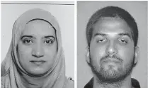  ?? Associated Press ?? Tashfeen Malik, left, and Syed Farook are seen in these photos provided by the FBI and the California Department of Motor Vehicles. The husband and wife died in a fierce gunbattle with authoritie­s several hours after their commando-style assault...
