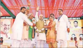  ?? PTI ?? ■ Home minister Amit Shah at a rally in Kaithal, Haryana, on Wednesday.