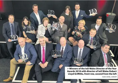  ?? HUW JOHN, CARDIFF ?? > Winners of the IoD Wales Director of the Year Awards 2018 with director of IoD Wales Robert Lloyd Griffiths, front row, second from the left
