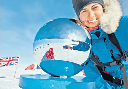  ?? ?? Capt Harpreet Chandi at the South Pole after a solo trek through Antarctica