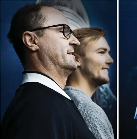  ??  ?? MöTE MED GIGANTER. Veli Paloheimo, Henrik Sillanpää och Jarkko Nieminen hade viktiga uppgifter under inspelning­en av filmen Borg/McEnroe.