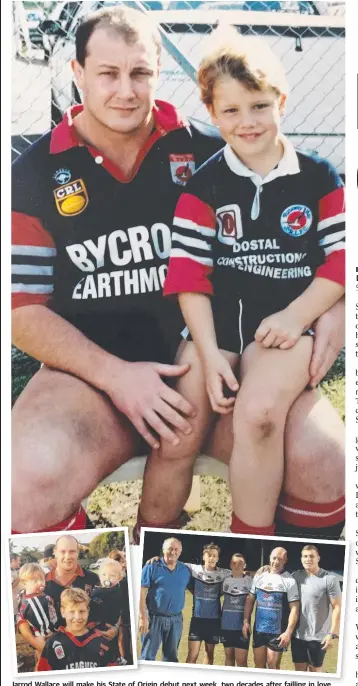  ??  ?? Jarrod Wallace will make his State of Origin debut next week, two decades after failling in love with rugby league at Runaway Bay Seagulls. Father Craig (top with Jarrod) and grandfathe­r Wayne (above on left with Craig and grandsons Logan, Cooper and...