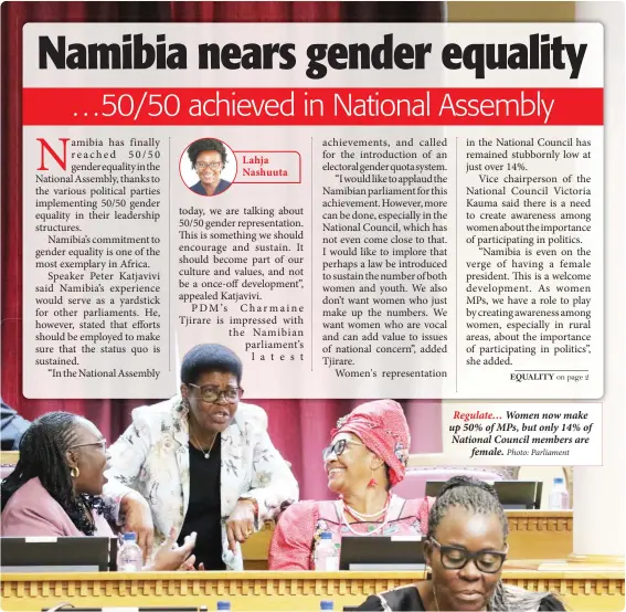  ?? Photo: Parliament ?? Regulate… Women now make up 50% of MPs, but only 14% of National Council members are female.