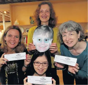  ??  ?? Feeling the love tonight (Clockwise from top) Cancer support specialist­s Gaye Paterson and Kirsty Gill, fundraiser Ruth Zokas and centre head Lorrie Forsyth of Maggie’s Lanarkshir­e were thrilled by Dave’s kind tickets donation