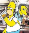  ??  ?? ●●Homer and Moe from The Simpsons pictured in the Blue Pits Inn on Manchester Road - Rusty Doodles’ local pub