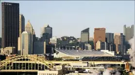  ?? Darrell Sapp/Post-Gazette ?? Part of the Pittsburgh skyline with the David L. Lawrence Convention Center. Pittsburgh recently placed eighth in a commercial real estate tech job study.