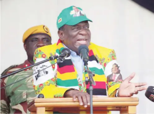  ??  ?? Zimbabwean President Emmerson Mnangagwa at a campaign rally in May 2018. PHOTO: EPA-EFE/AARON UFUMELI