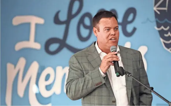  ?? PHOTOS BY JOE RONDONE/THE COMMERCIAL APPEAL ?? Darrell Smith, tournament director of the Fedex St. Jude Classic, speaks during the WGC-FEDEX St. Jude Invitation­al Preview Event at TPC Southwind on July 18, 2019.