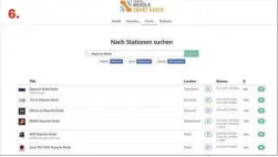  ??  ?? Die so gefundenen Sender können zunächst im Webbrowser abgehört werden. Ein Hinzufügen ist mit dem Herzchen möglich 6.