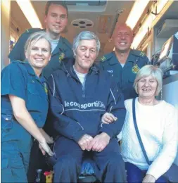  ??  ?? Patient Barry Keeler and wife Debbie with his life savers, from left, emergency care support worker Gaylene Doherty, paramedic Chris Page and critical care paramedic Chris Fudge