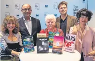  ??  ?? Judging panel Val McDermid, middle, Leanne Shapton, right, Kwame Anthony Appiah, second left, Jacqueline Rose, left, and Leo Robson, second right