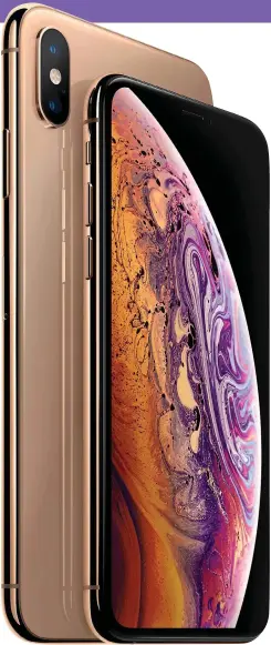  ??  ?? OUT OF THIS WORLD: The 6.5in flagship iPhone XS Max and iPhone XR (from £749) 7 The other big ‘missing’ part on the budget handset is the rear camera, which is single lens rather than dual-lens – although the front-facing camera is the same, so XR users can unlock with their faces, rather than a fingerprin­t. 1 All this year’s handsets lose the Home button (something Apple unveiled in iPhone X last year), replaced by on-screen gestures to access menus. It’s surprising­ly easy to get to grips with. 2 The iPhone XS Max isn’t much bigger than previous Plus handsets, despite its whopping 6.5in screen, due to the ‘all screen’ frontage. 3 Apple remained vague about how it had improved two of the major bugbears of smartphone­s – broken glass and battery life. The glass, we’re promised, is ‘stronger’ than iPhone X – and battery life is 30 minutes longer on XS and one hour longer on XS Max. 4 The specs of the two XS handsets are actually identical bar the screens, with both handsets armed with the new A12 ‘Bionic’ processor, which is supposedly 15 per cent faster than last year’s. 5 The rear camera has larger pixels for improved low-light performanc­e (a weakness in phone cameras) and faster sensors for improved action shots. But can it compete with the AI cameras in Google and Huawei handsets? 6 The big difference between the high-glamour XS handsets and the XR is the screen: the pricier XS handsets use OLED, for improved colours, while the XS uses cheaper LCD. But even the XS boasts a suite of screen-enhancing technologi­es to make pictures look colourful and accurate.