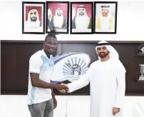  ?? Supplied photo ?? Promoted Bani Yas unveiled their latest signing Abdul Kadiri Mohammed on Saturday. —