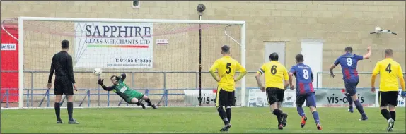  ??  ?? Matt Langham converting his first penalty for LRFC