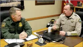  ?? Buy this photo at YumaSun.com PHOTO BY RANDY HOEFT/YUMA SUN ?? U.S. BORDER PATROL YUMA SECTOR Chief Patrol Agent Anthony Porvaznik and Yuma County Sheriff Leon Wilmot spoke on a variety of subjects during a recent interview with the Yuma Sun, including the dangers human smuggling and drug cartels.