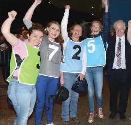  ??  ?? Jockeys partaking in the Kanturk GAA Donkey Derby were Maxime O’Sullivan, Irene Walsh, Sabrina Maguire, Niamh Barry, Amanda McCarthy, Rebecca Knott, Sheena Murphy and Mary Tarrant, joined by Tom Nash, chairman, Kanturk GAA.