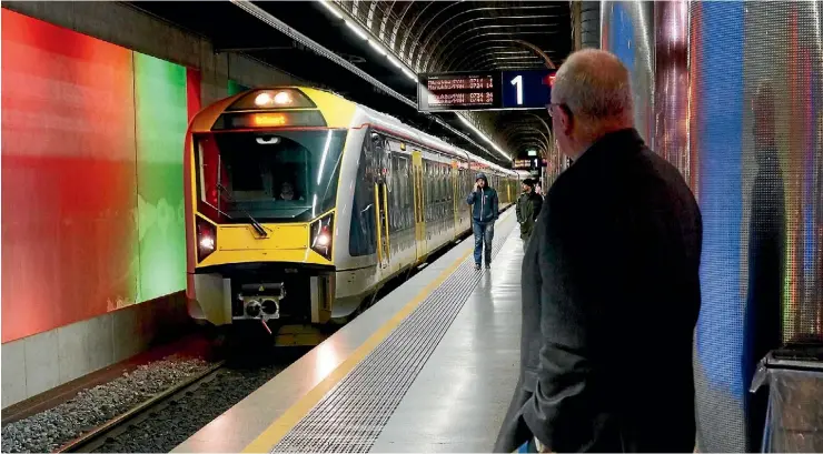  ?? SUPPLIED ?? Devonport-Takapuna Local Board deputy chairman George Wood waits for a train to Papatoetoe at Britomart as he trials public transport to Auckland Airport.