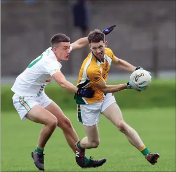  ??  ?? Action from Dunlavin’s semi-final against Kilcoole. Jonathan Daniels will be hoping for another fine performanc­e from his charges.