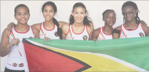  ??  ?? The victorious Guyana girls team following their easy win over Cayman Islands in the Team tournament. From left to right are Kirsten Gomes, Rebecca Low, Taylor Fernandes, Abosaide Cadogan and Makeda Harding. (Orlando Charles photo)