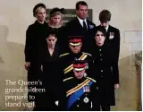  ?? ?? The Queen’s grandchild­ren prepare to stand vigil.