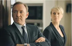  ??  ?? Kevin Spacey as Francis Underwood, left, and Robin Wright as Clair Underwood in a scene from House of Cards on Netflix.