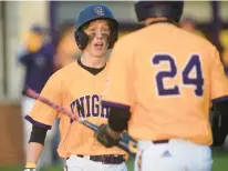  ?? STEVE JOHNSTON/DAILY SOUTHTOWN ?? Chicago Christian’s Christian Flutman, left, celebrates with Connor Schaafsma after scoring a run against Bremen during Monday’s game in Palos Heights.