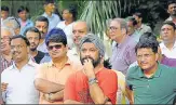  ?? SUNIL GHOSH/HT ?? Home buyers assemble at Sector 15 A park to protest against Jaypee builders in Noida on Tuesday.