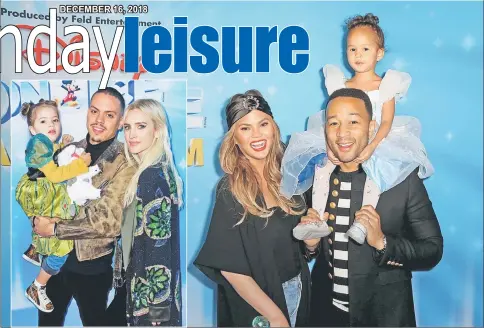  ??  ?? Chrissy Teigen, John Legend and daughter Luna (right); and Ashlee Simpson, Evan Ross and daughter Jagger (inset left) attend Disney On Ice Presents Dare to Dream Celebrity Skating Party at Staples Center on Friday in Los Angeles, California. — AFP photos