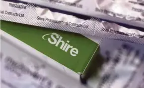  ?? BLOOMBERG PIC ?? Shire shareholde­rs will own about half of the combined group after its sale to Takeda Pharmaceut­ical.