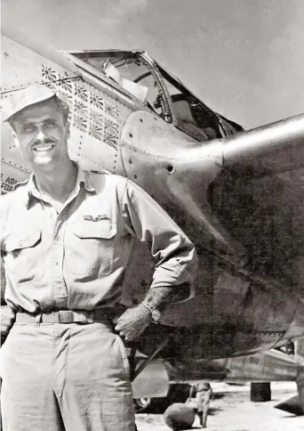  ??  ?? Lt. Col. Westbrook poses with his P-38, Florida Thrush, on Middleburg Island shortly after scoring his 16th victory on September 25, 1944. He named the plane after singer/ actress Frances Langford, with whom he had become friendly after meeting her at a USO show on Guadalcana­l. (Her hometown was Lakeland, Florida.) He even took her up for a ride in a “piggyback” (two-seat) P-38. Although it cannot be confirmed conclusive­ly, this was probably the aircraft in which Westy was killed two months later: P-38J-20 44-23394. (Photo courtesy of the U.S. Air Force)