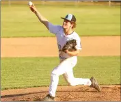  ?? Photo by Becky Polaski ?? Dom Allegretto, 00, delivers a pitch for Wilcox early in Thursday’s Legion baseball matchup against St. Marys.