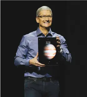 ??  ?? BIG GUN. Apple CEO Tim Cook introduces the new iPad Pro during an Apple launch event in San Francisco, California.
