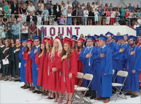  ?? Photos by Joseph B. Nadeau/The Call ?? Mount St. Charles Academy held its 93rd commenceme­nt ceremony in the Brother Adelard Ice Arena on Sunday with a large crowd of family and school community members celebratin­g the successes and accomplish­ments of the 131 members of the Class of 2017.