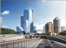  ?? CONTRIBUTE­D ?? This rendering shows the future office and condo tower to rise over Peachtree Road and Ga. 400 in Buckhead. The tower will be a sister to 3344 Peachtree, Buckhead’s tallest building.