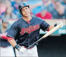  ?? [TONY DEJAK/THE ASSOCIATED PRESS] ?? The Indians’ Michael Brantley shows his frustratio­n after lining out in the seventh inning.