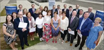  ??  ?? Anne Waters, (third from right in front) from Hook Lighthouse & Visitor Centre, pictured with her fellow-graduates at the Failte Ireland Graduation Ceremony. (Photo Chris Bellew/Fennell Photograph­y).