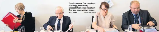  ?? Picture / Marty Melville ?? The Commerce Commission’s Sue Begg, Mark Berry, Elisabeth Welson and Graham Crombie have weighty issues to ponder.