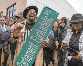  ?? TANYA BREEN/ASBURY PARK PRESS ?? George Clinton, founder of Parliament Funkadelic, celebrates his 80th birthday in 2022 at Second Street Youth Center, where a section of Plainfield Avenue has been named Parliament Funkadelic Way.