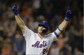  ?? ADAM HUNGER - THE ASSOCIATED PRESS ?? FILE - In this Sept. 28, 2019, file photo, New York Mets’ Pete Alonso reacts after hitting a home run during the third inning of a baseball game against the Atlanta Braves, in New York.