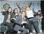  ?? SUBMITTED PHOTO ?? The Paper Plant Project from Enactus Fleming team of Vanessa Mathieu,
Joao Borges, Alesha Colaco and Jo Ho celebrate after winning the Cubs Lair Thursday.