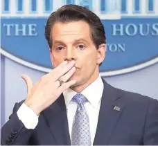  ?? AP ?? White House communicat­ions director Anthony Scaramucci blowing a kiss after answering questions during a press briefing in the White House on July 21. Scaramucci was pushed out 10 days after getting the job.
