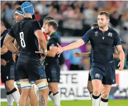  ?? Picture: GETTY IMAGES/ASHLEY WESTERN ?? ALL OVER: Scotland’s Finn Russell dejected after their 28-21 defeat in the Rugby World Cup 2019 Group A game against Japan.